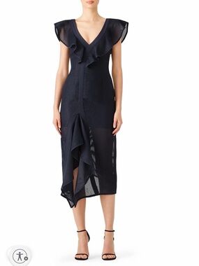 KEEPSAKE the Label Navy Blue Midi Dress with Ruffle V-Neck